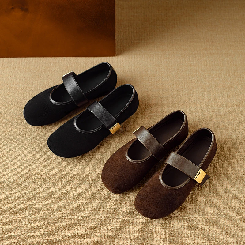 2025春秋新款简约时尚圆头平底单鞋女通勤百搭一字带浅口玛丽珍鞋