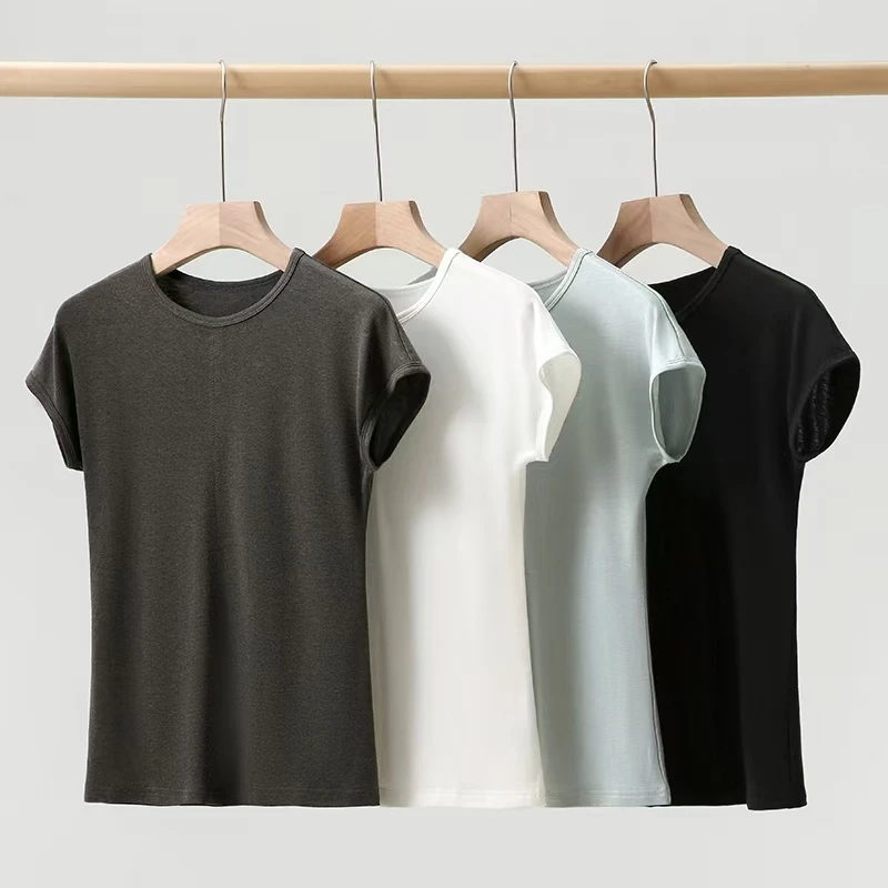 2603醋酸蚕丝舒适透气轻薄拼缝日常设计T恤