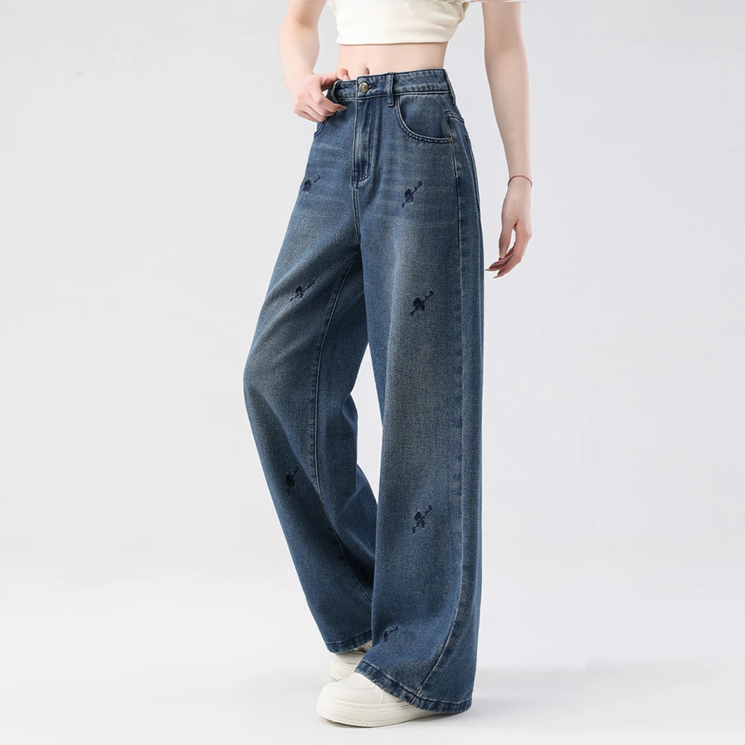 7 For All Mankind 经典刺绣女士高腰显瘦遮肉宽松阔腿牛仔裤