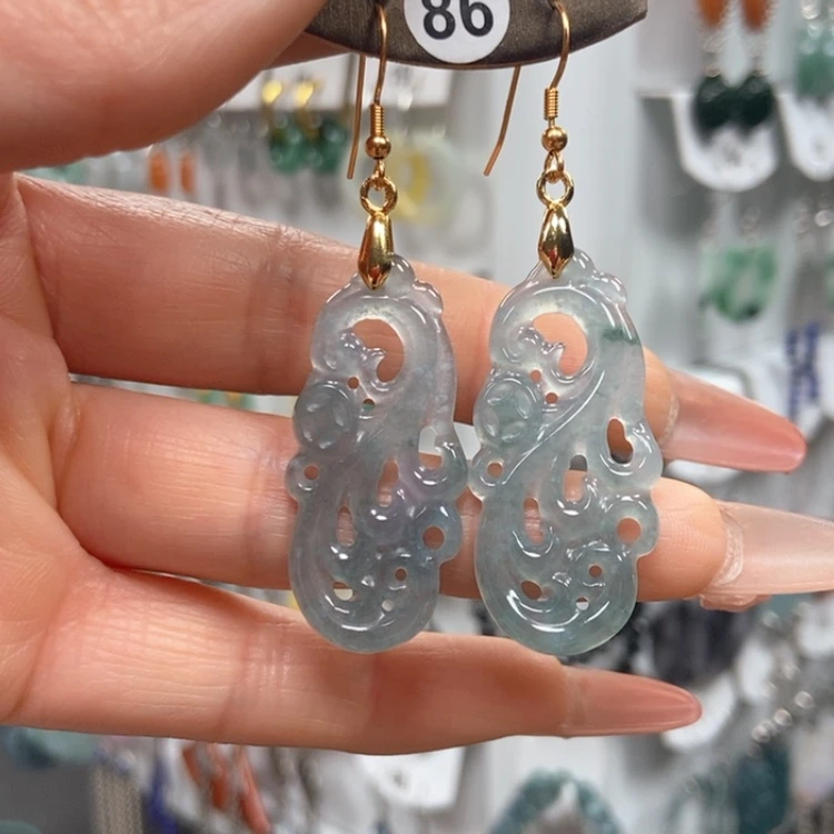 【闪购商品】翡翠耳饰银S925镀金镶嵌