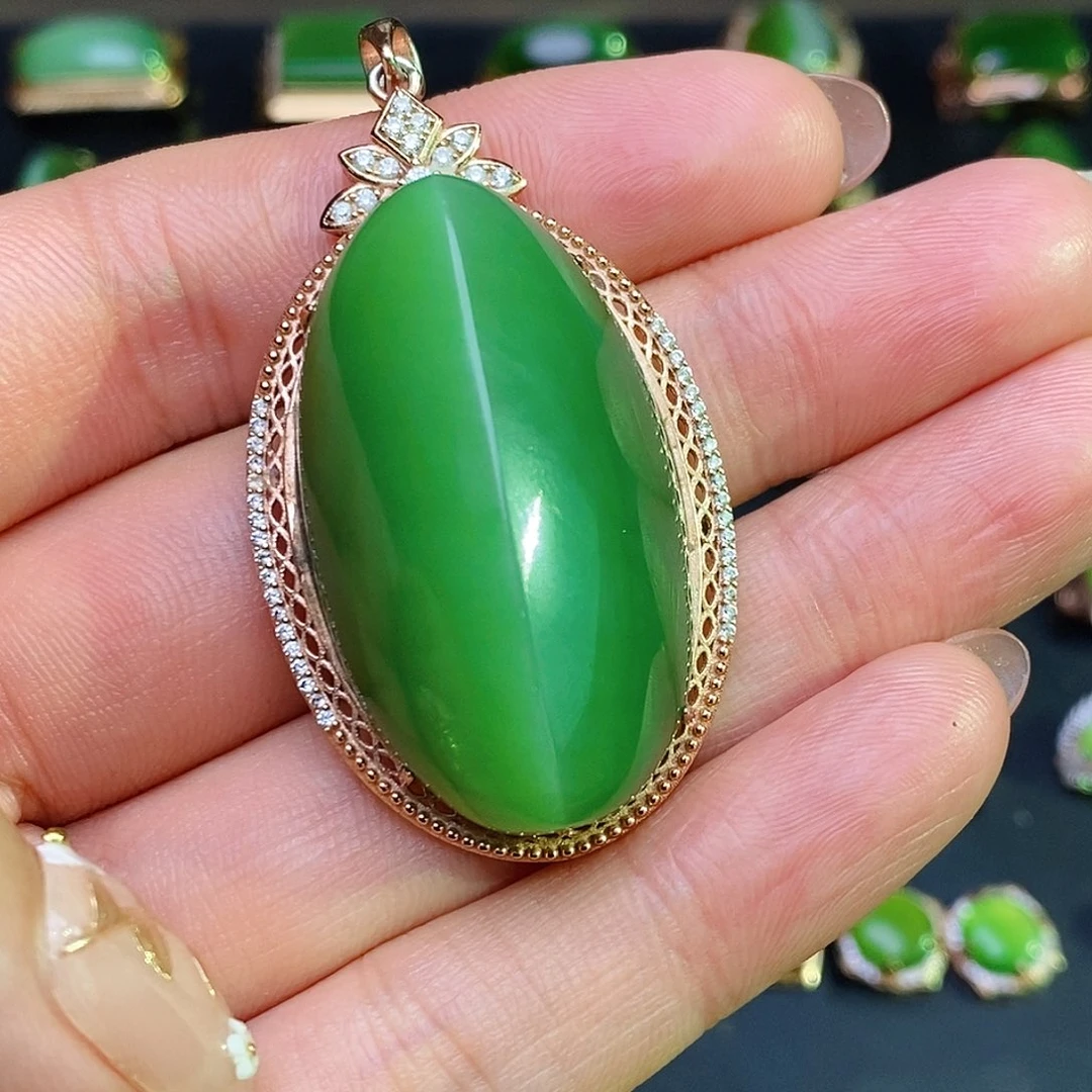 和田玉（碧玉）吊坠银S925镶嵌