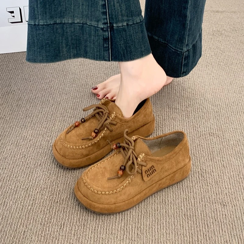 厚底全包勃肯鞋女2025秋季新款袋鼠板鞋复古休闲豆豆博肯乐福单鞋