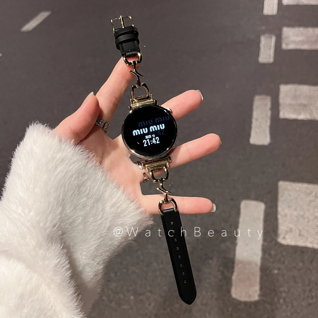 适用华为质感皮质金属月牙扣手表表带watch3watch4GT3GT4proGT5女