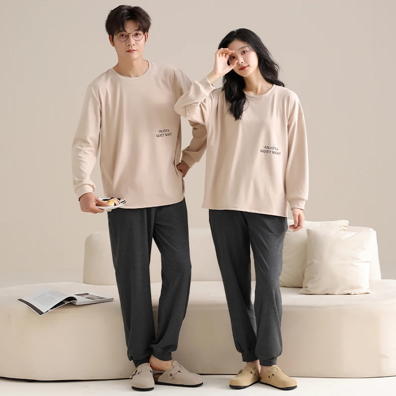 德绒情侣睡衣女款秋冬季新款长袖大码保暖男士家居服套装4003