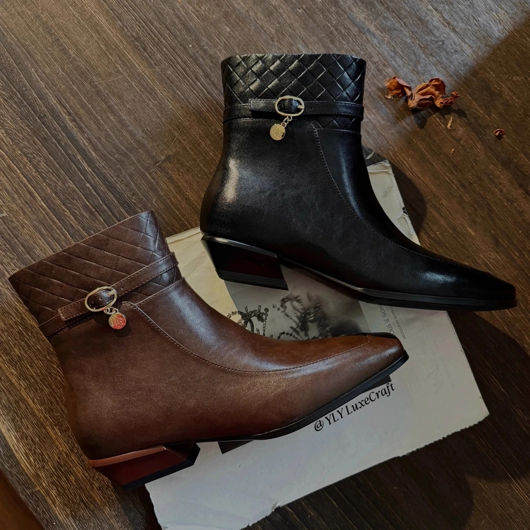 2026B-36时尚百搭皮带扣短靴女2025冬季新款加绒保暖粗跟时装靴