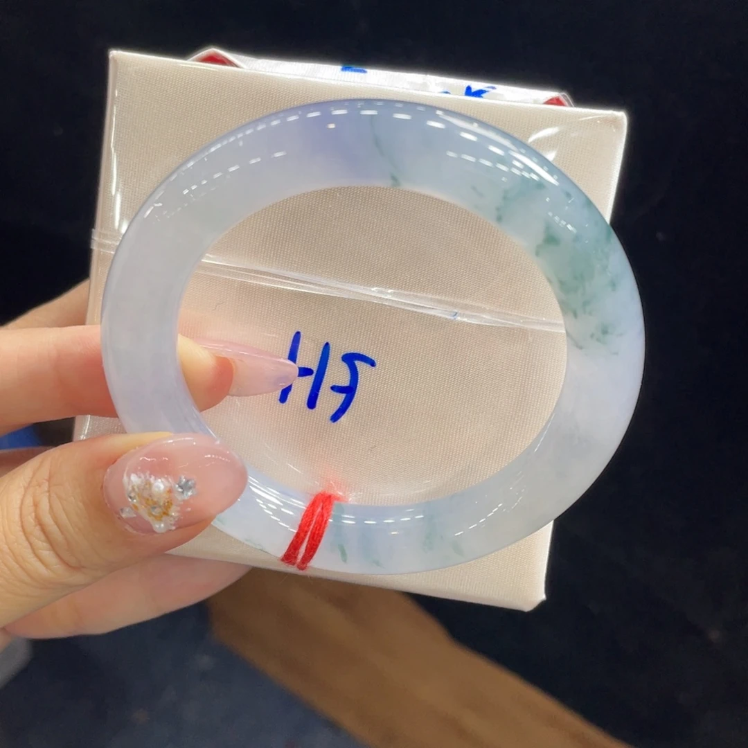 翡翠未镶嵌手镯18号 51圆条冰莫奈花园