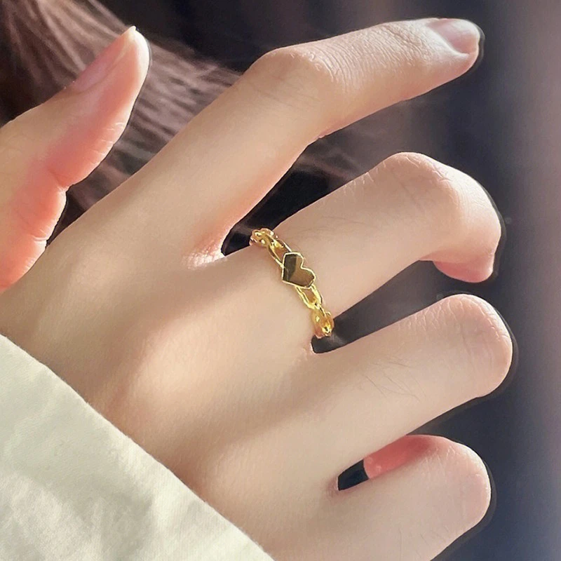 钛钢戒指 爱心链条戒指小众ins风轻奢高级感简约大气精致百搭网红