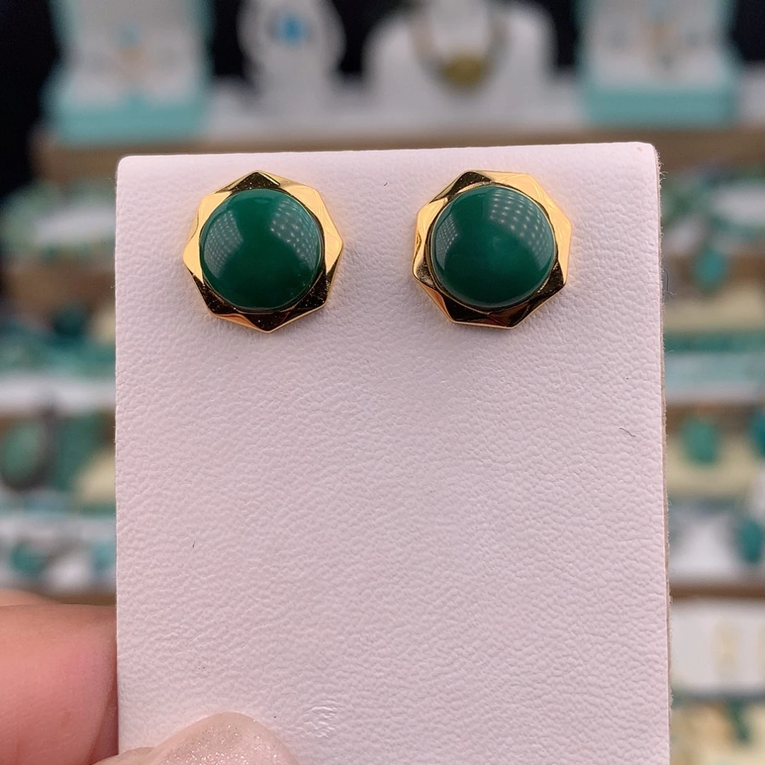 绿松石银S925镶嵌耳饰