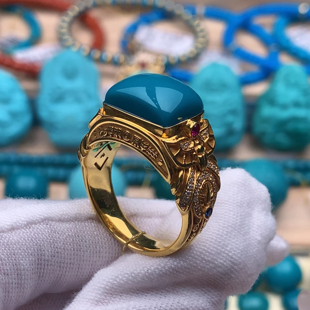 绿松石18K金镶嵌珠宝奇石