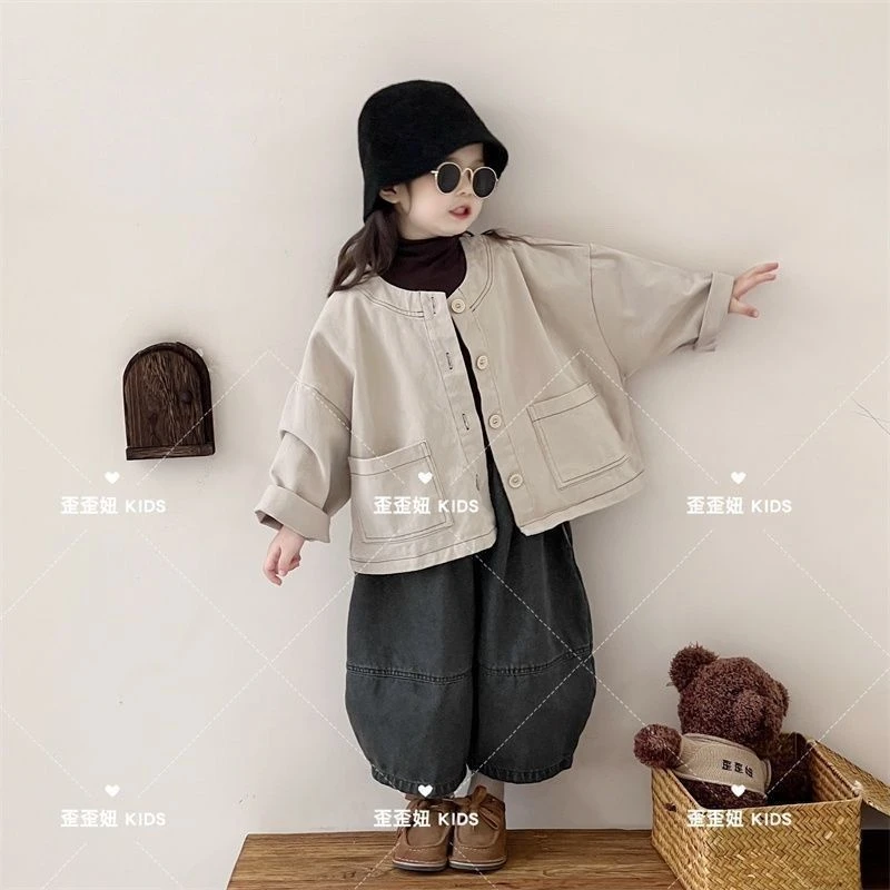 YeeHoO英氏【奥莱断码】韩版男女童新款棉布外套洋气2025休闲纯色春