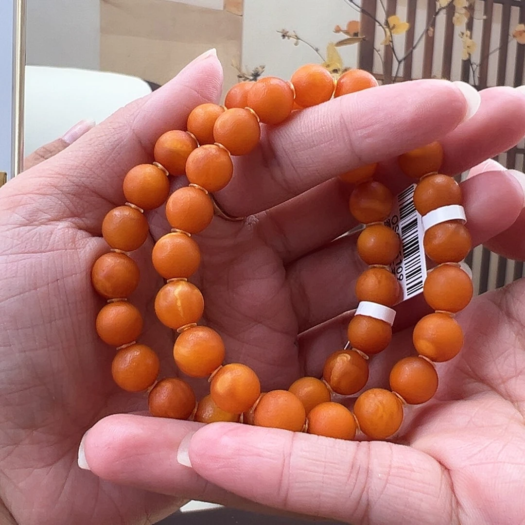 裸石琥珀未镶嵌橘皮手串9mm多样性发其一