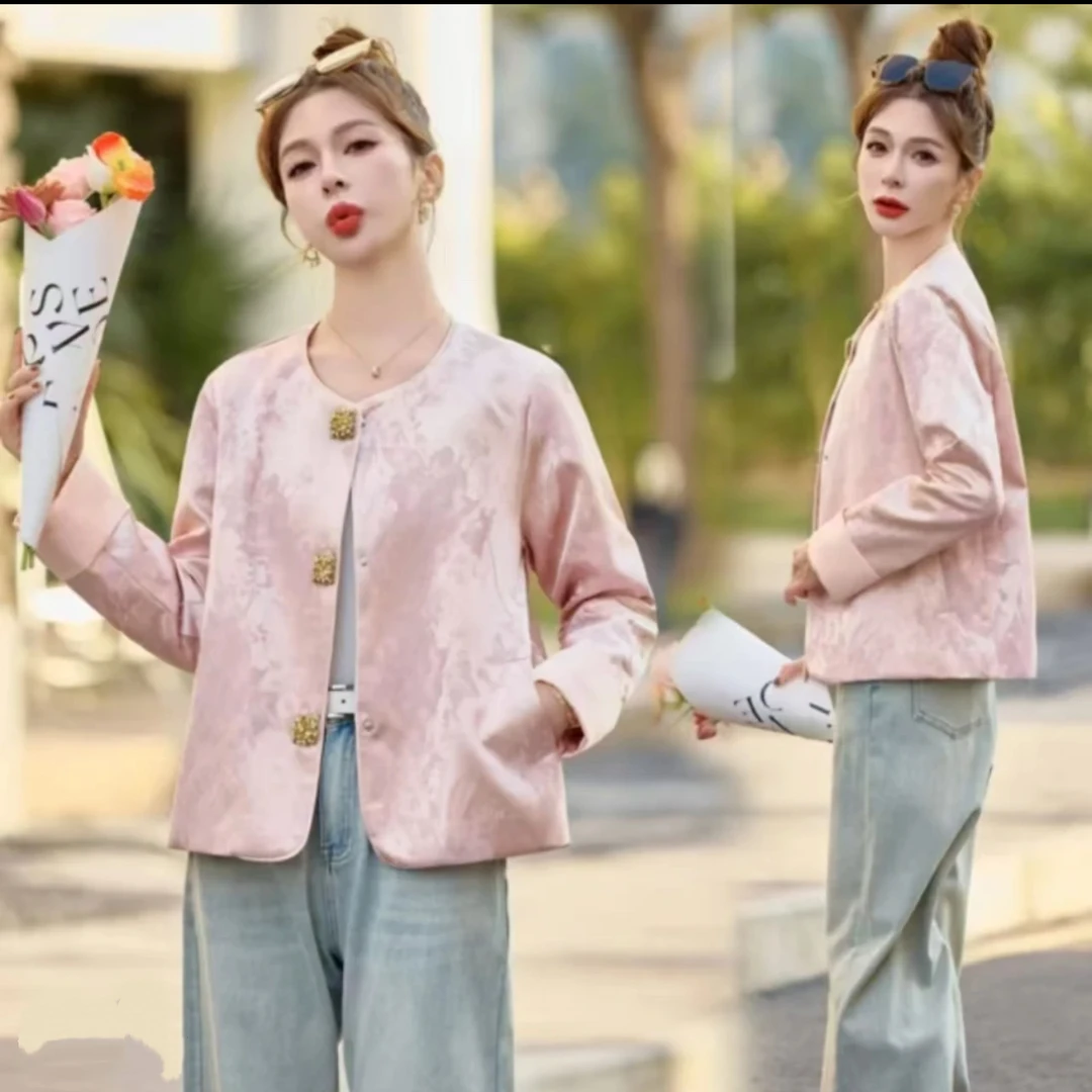 欧洲站2025春新款女装气质温柔重工方块钻扣人丝提花百搭短外套