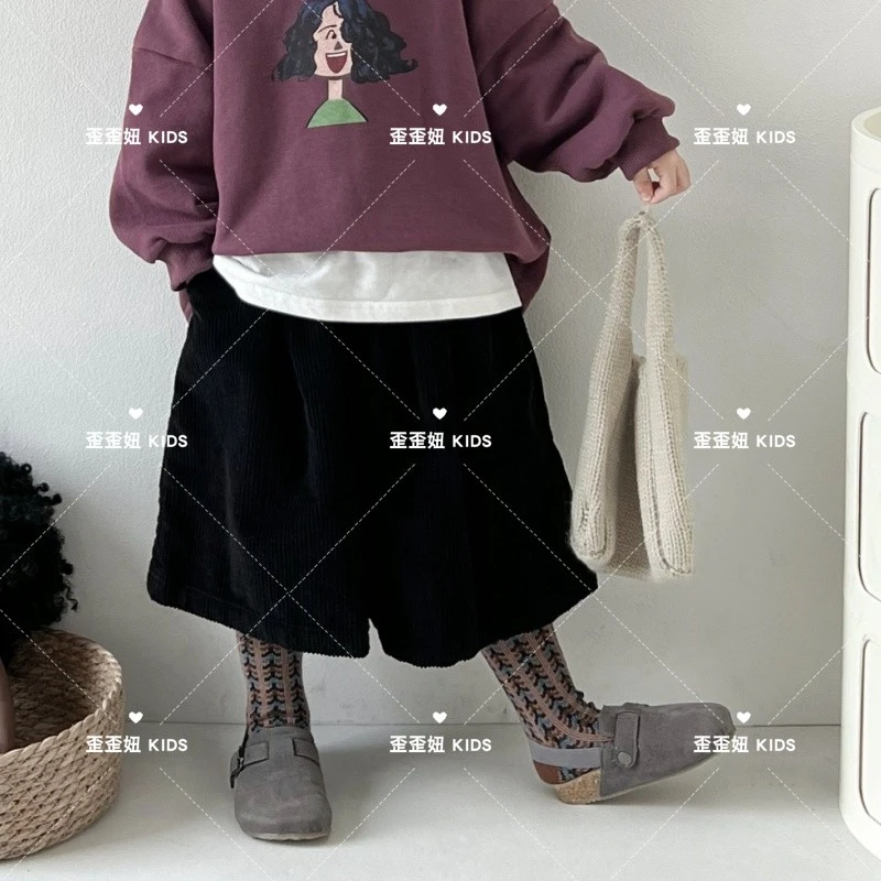 【歪歪妞童装】24126女童洋气百搭灯芯绒阔腿裤中小童七分裤秋季
