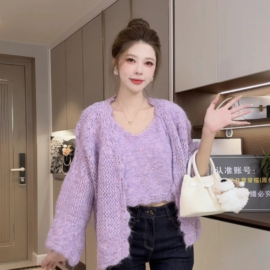 A288背心➕开衫真两件带花边针织毛衣开衫外套101HXA288