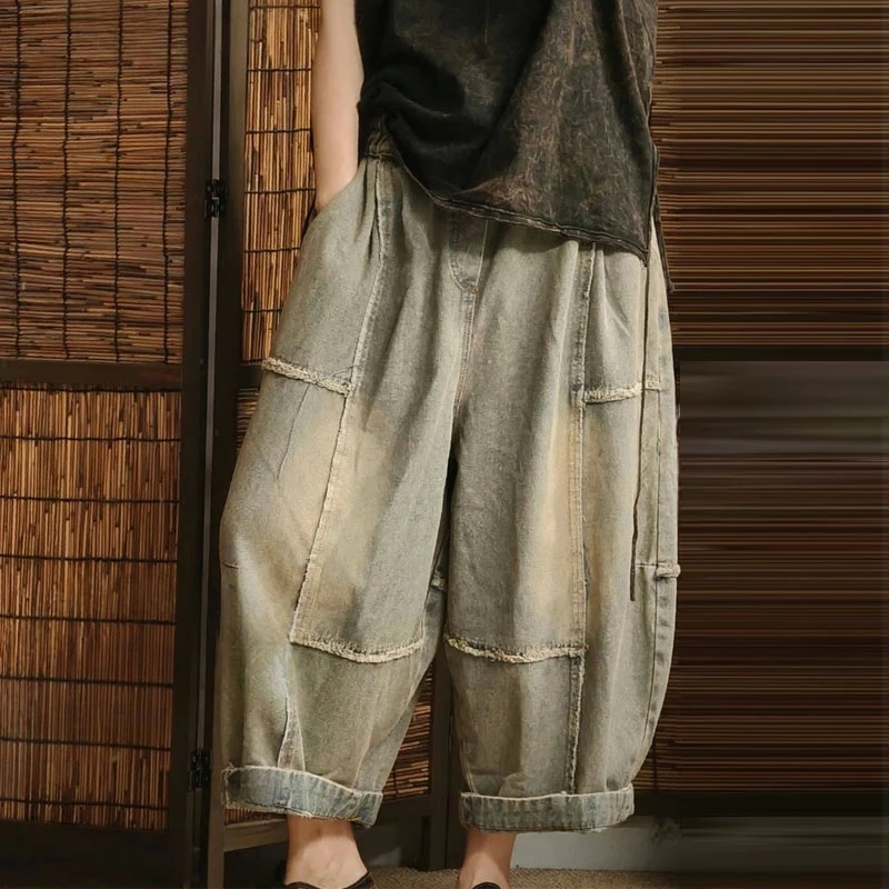 复古炒色个性毛边水洗做旧牛仔直筒裤女百搭显瘦九分裤