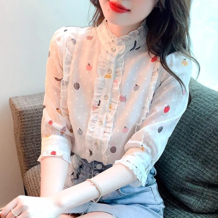 短袖雪纺衬衫女装2025年新款秋季碎花上衣设计感小众气质女士衬衣