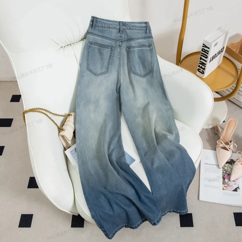 【烫钻满天心】牛仔裤女2025夏季新款薄款阔腿裤宽松男女同款