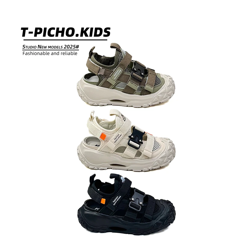 男童鞋包头凉鞋2025夏季新款儿童织带单网榴莲底运动凉鞋-1039