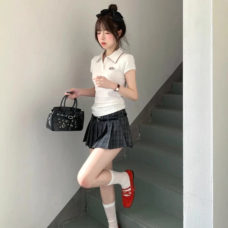 Polo衫短袖T恤少女2025夏季新款甜美学院风小众修腰显瘦减龄上衣