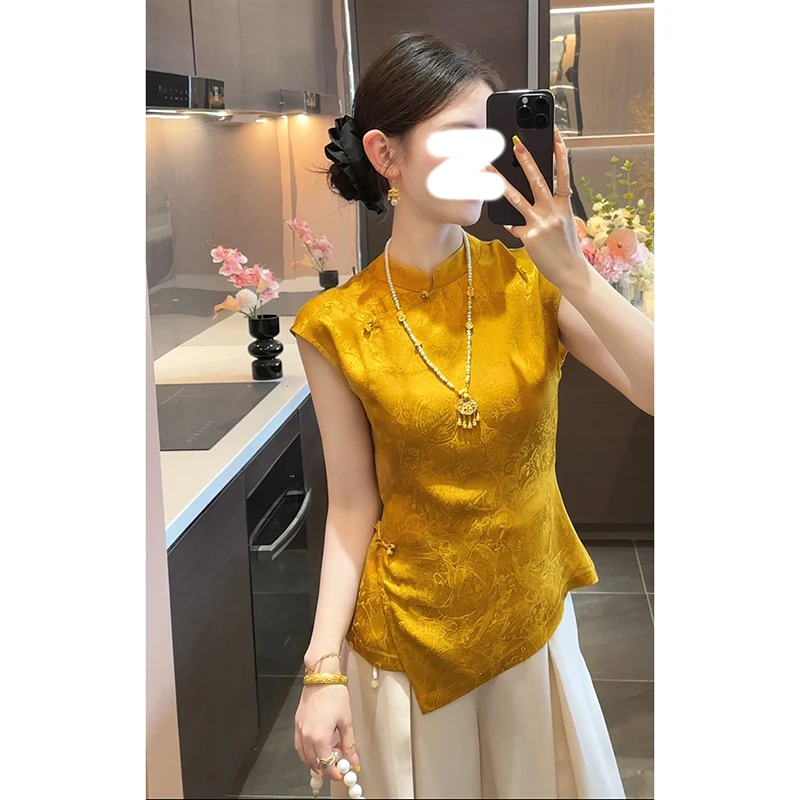 新中式国风斜襟上衣女夏季2025年新款小个子休闲宽松长裤两件套装