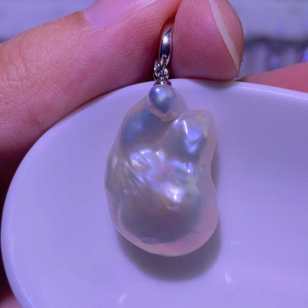 天然淡水珍珠吊坠银S925镶嵌淡水珍珠