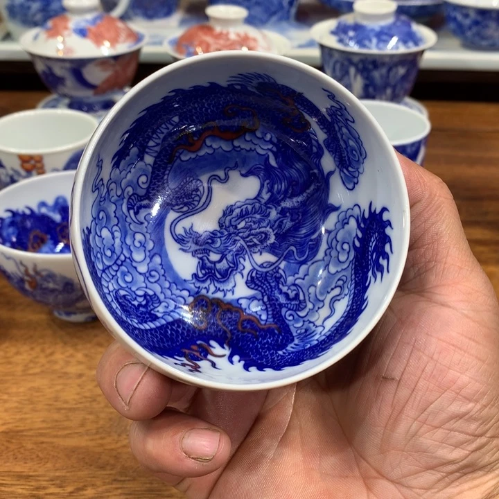 自成堂柴窑青花双龙杯