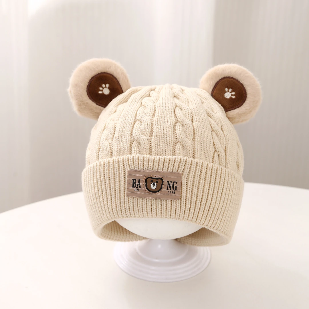 婴儿帽子秋冬季可爱超萌针织帽婴幼儿男女宝宝防风护耳毛线帽新款
