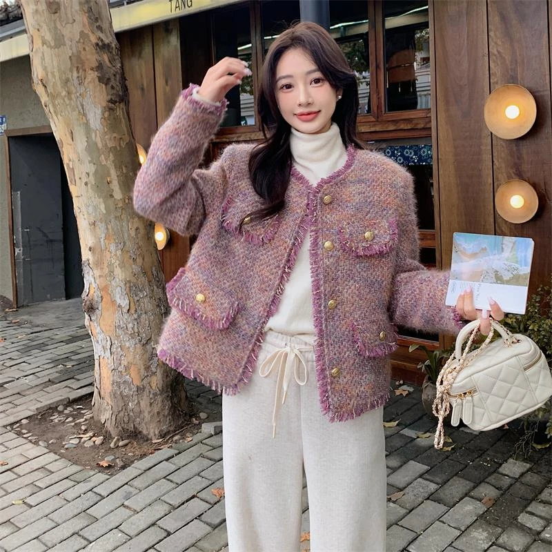 流苏小香风羽绒服女冬季新款小个子保暖休闲白鸭绒洋气减龄短外套