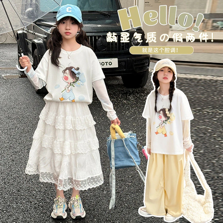 2025夏季新款女童短袖阔腿裤套装中大童6-12岁潮款洋气宝妈推荐