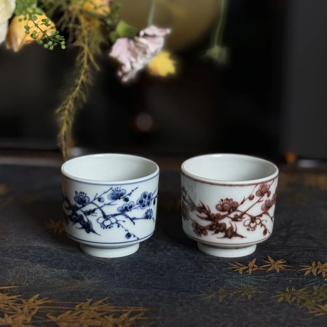 知否|甄选景德镇陶瓷元青花幽蓝溪堂月影梅直口马蹄杯茶杯