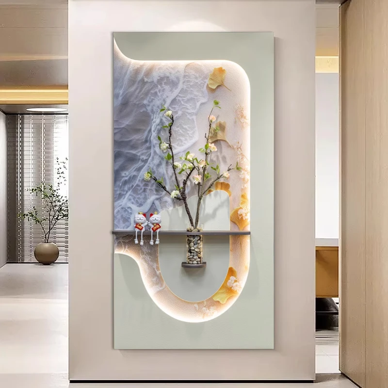 高级感大气玄关装饰画立体砂岩肌理感挂画抽象竖版奶油风走廊壁画