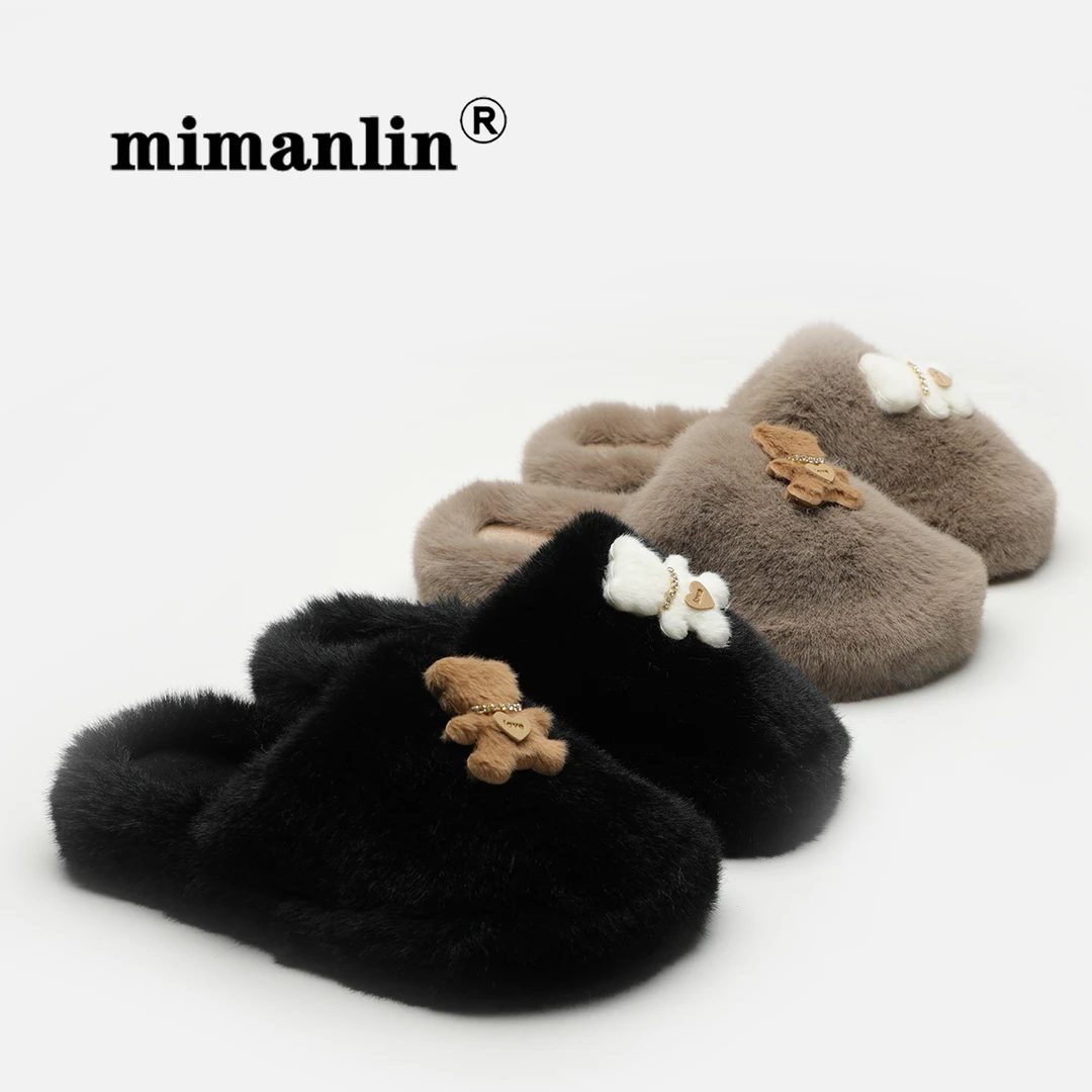 米曼琳平底毛毛拖鞋女外穿春秋可爱时尚网红室内居家防滑包头棉拖