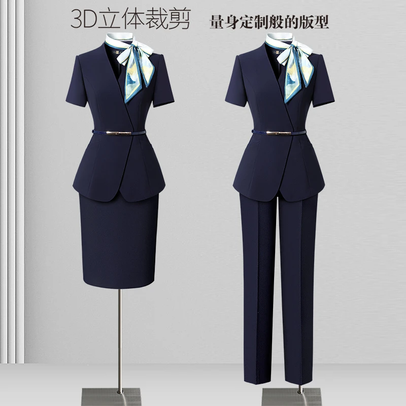 职业短袖西装套装女通勤气质高级正装酒店前台接待工作服夏季薄款