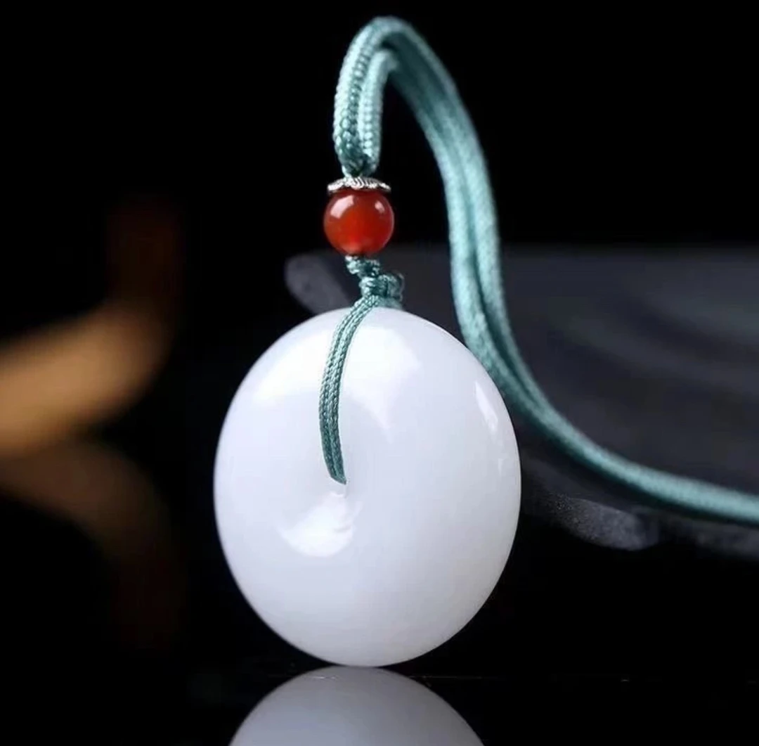 纯天然玉石金丝玉平安扣吊坠百搭生日礼物