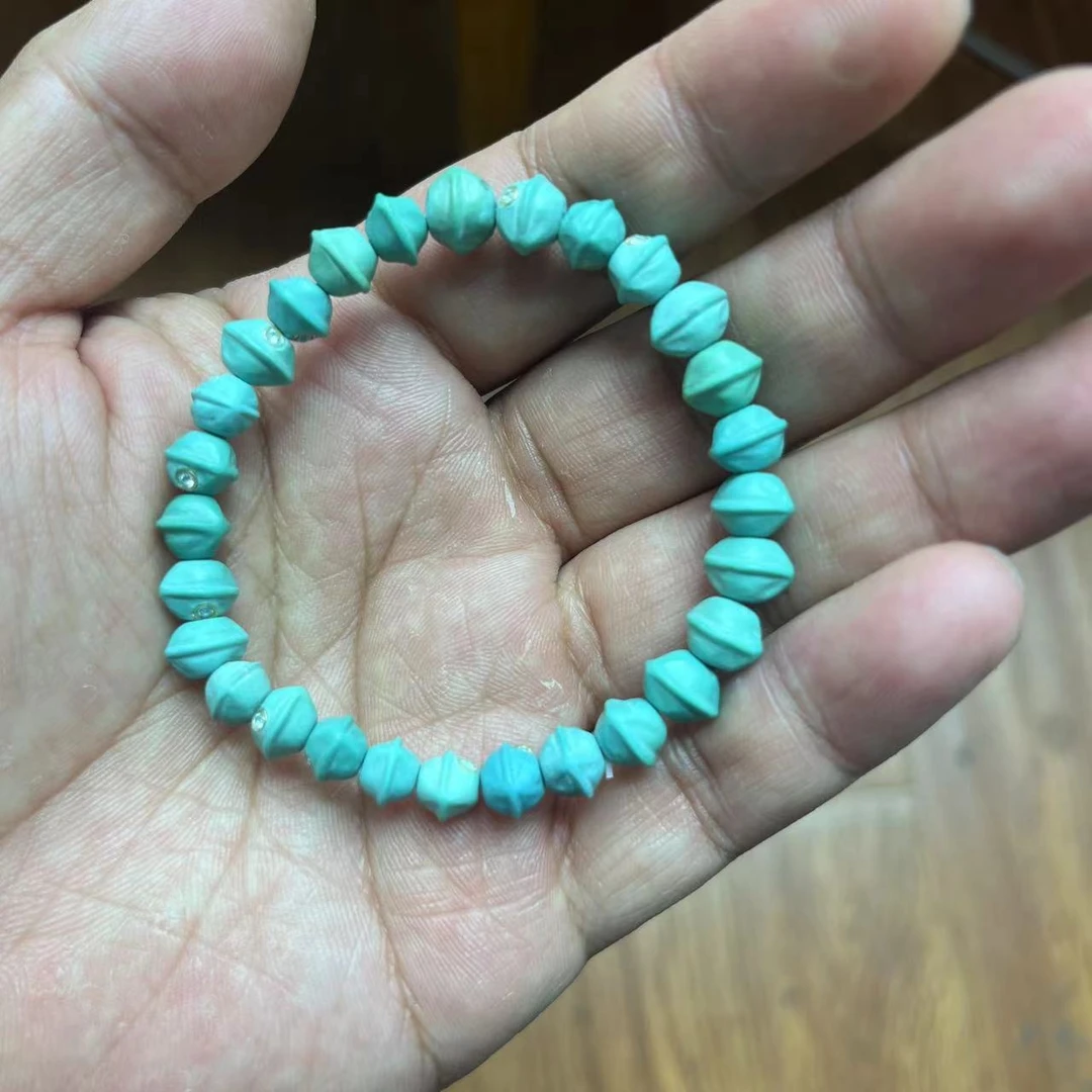 湖北天然原矿绿松石百香子精工手链