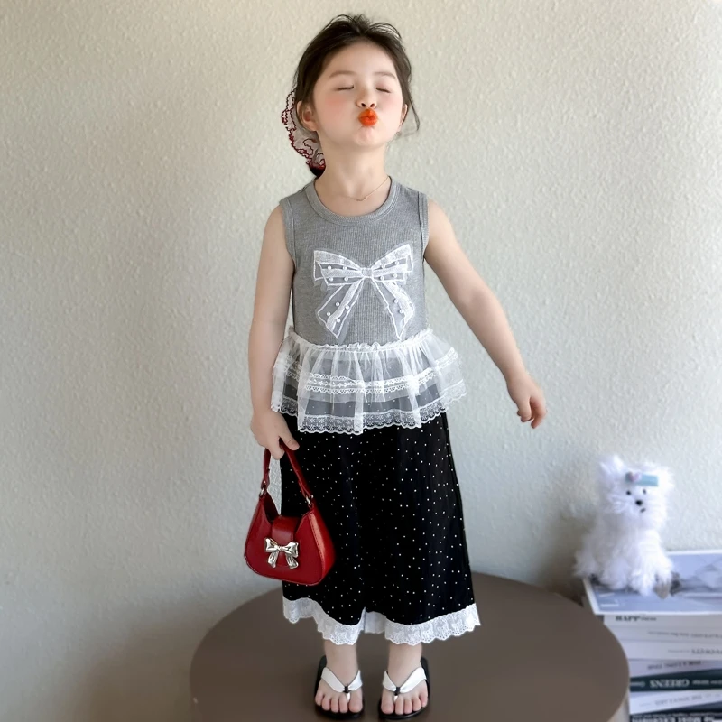 【NiKKO小熊】夏季女童棉质无袖舒适洋气儿童韩系花边套装公主套装