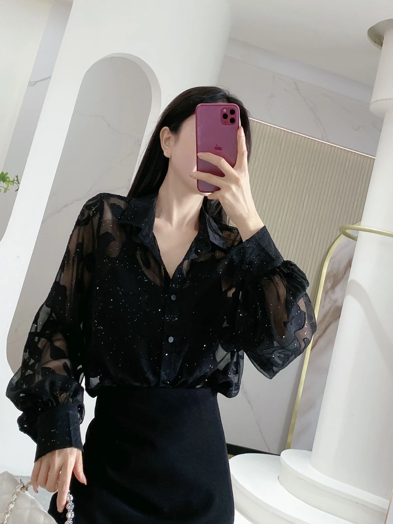 【金皇橦颜】提花透纱（吊带）+衬衫两件套98330