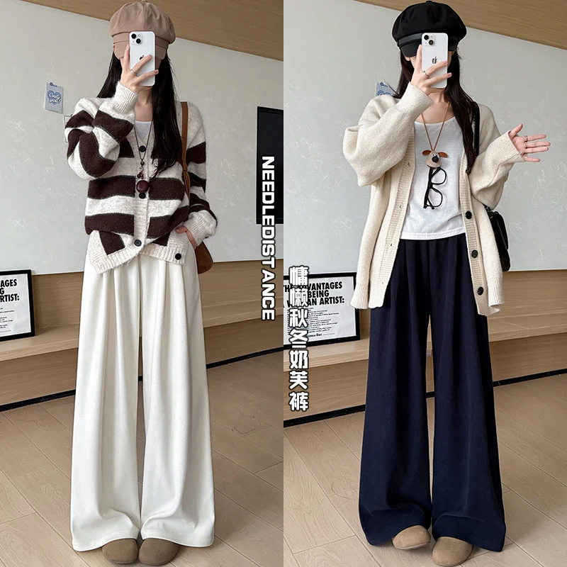 奶芙山本裤女2025年秋季新款高腰宽松显瘦小个子慵懒风阔腿拖地裤