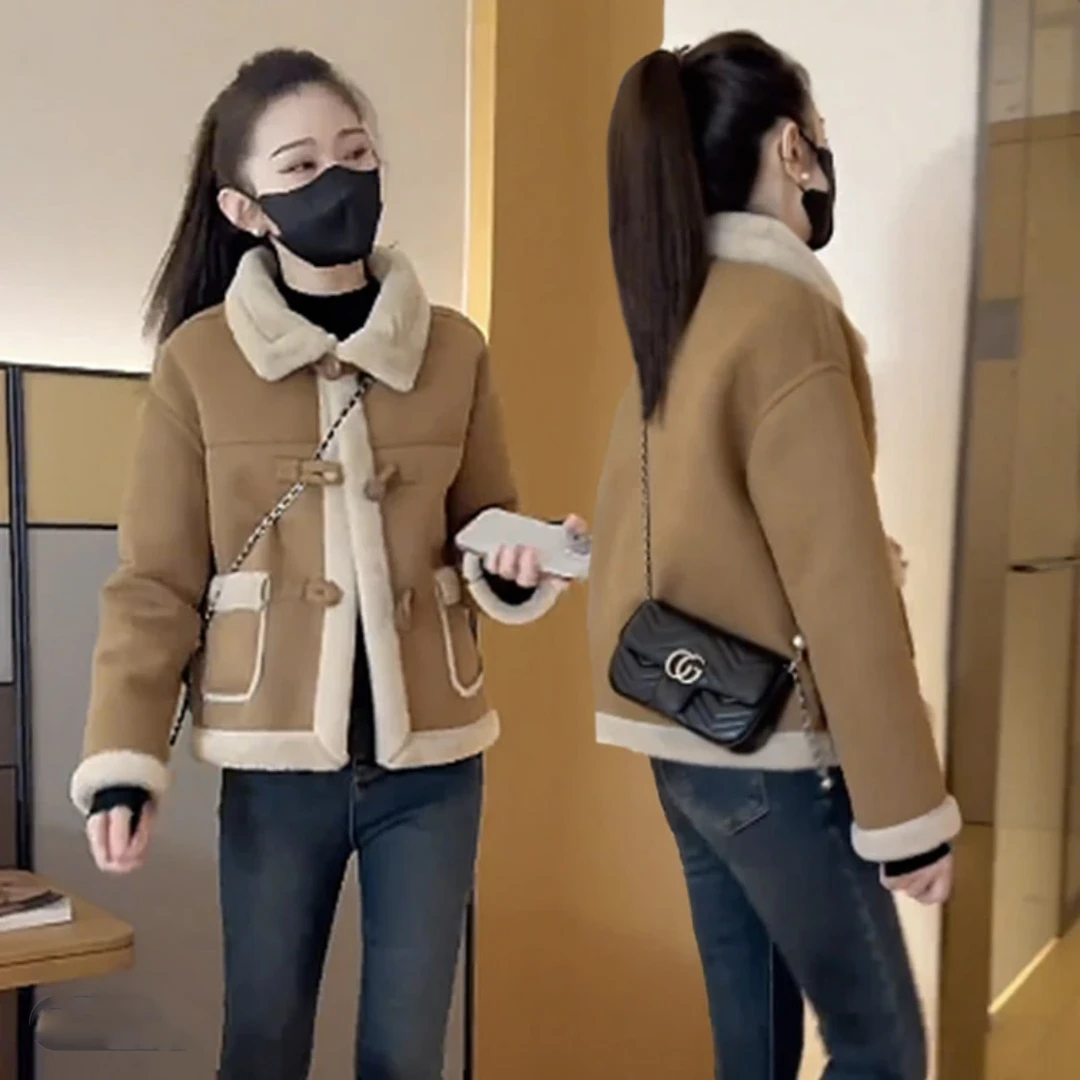 百搭洋气皮毛一体外套女2024秋冬季小个子保暖加厚气质长袖上衣潮