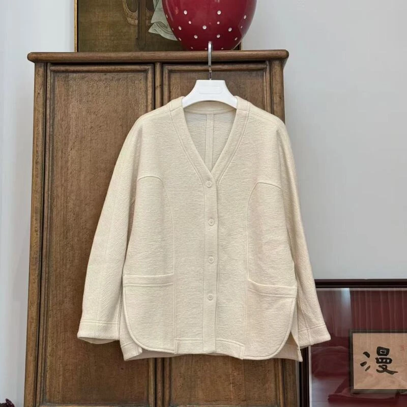 MYL 2024秋冬新品羊毛混纺针织开衫V领长袖单排扣休闲宽松上衣