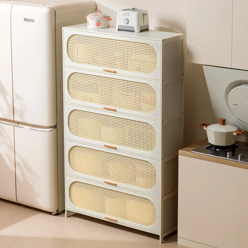 厨房多功能置物架多层落地置物柜锅具奶油风收纳架储物柜餐边柜子