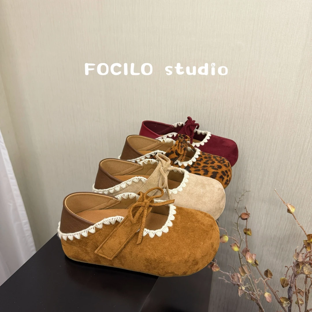 晚晚风玛丽珍单鞋女2025秋季魔术贴蝴蝶结可踩两穿浅口乐福勃肯鞋