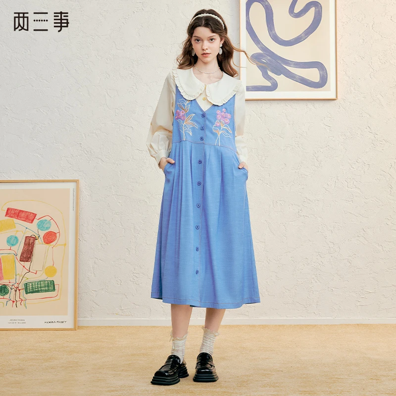 两三事 花童绮世 森女风绣花背心连衣裙S25CLY452