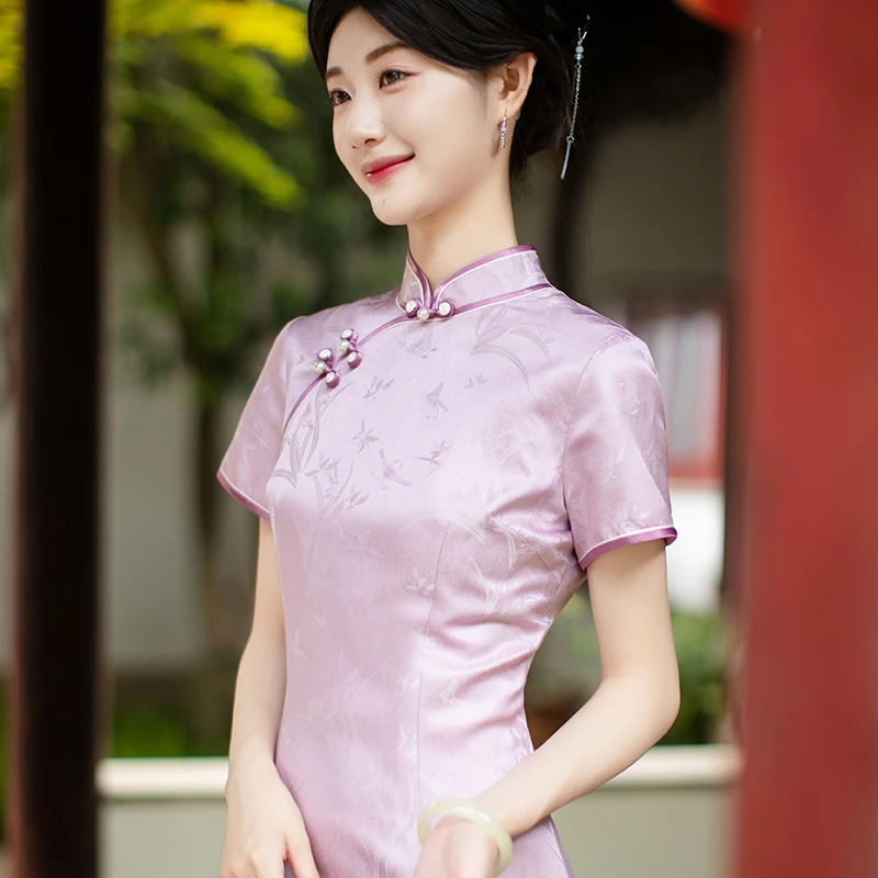 时光裁剪|晚烟新中式国风夏改良真丝旗袍日常少女修身显瘦气质感