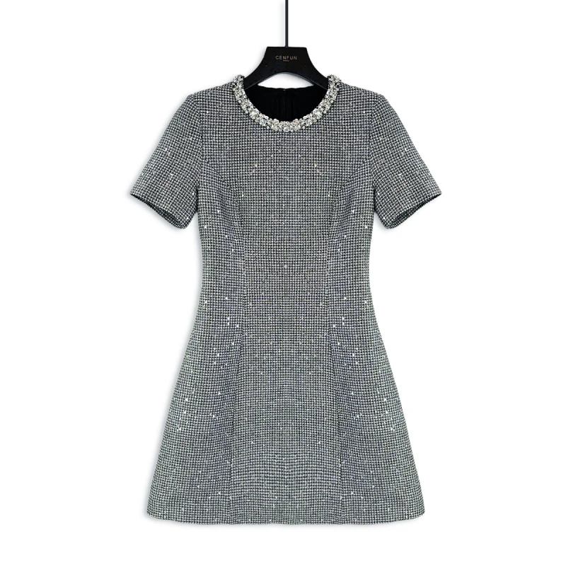 2025春夏亮片纱线小香短袖连衣裙E021252