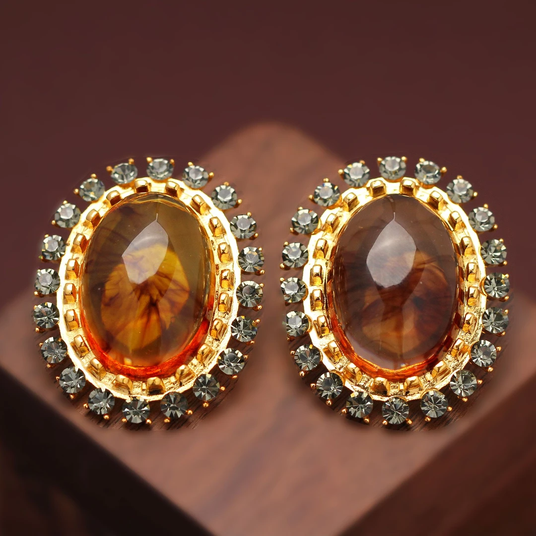 铜合金合成锆石耳饰 气质轻奢时尚复古法式中古镶嵌宫廷风耳环CS