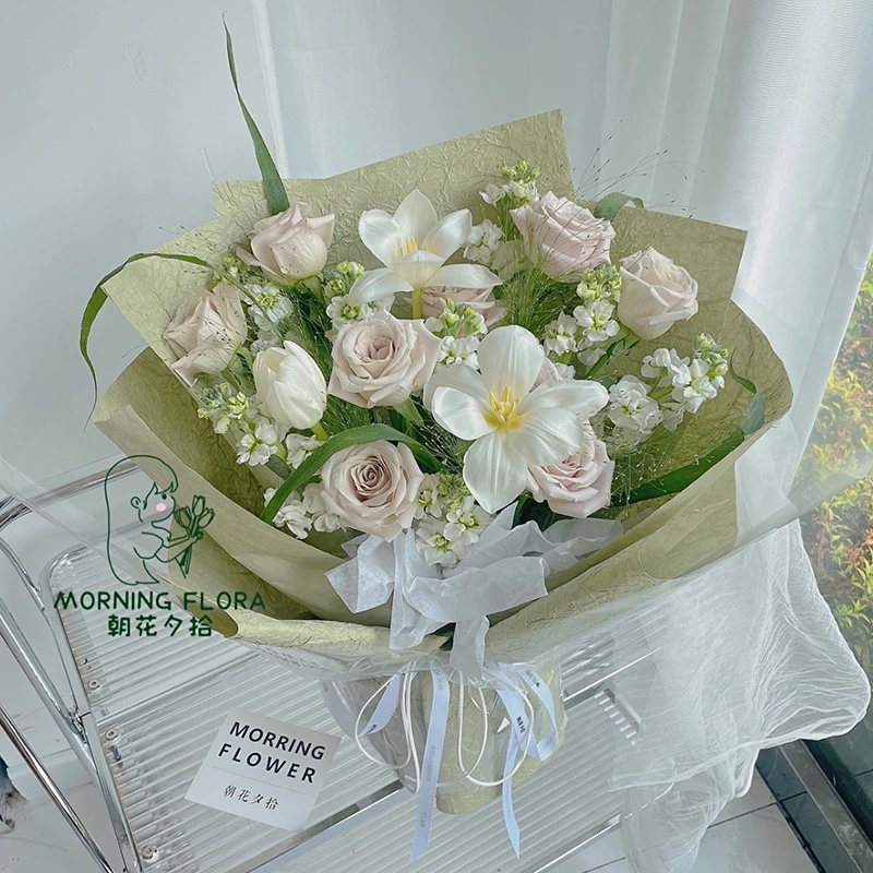 高级感手工石纹纸褶皱肌理鲜花包装纸花束包花纸花店花艺材料防水