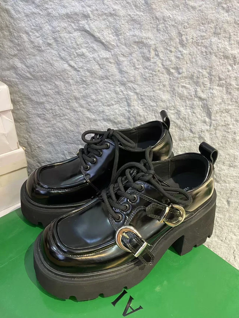 双扣厚底方头法式复古乐福鞋百搭英伦风时尚