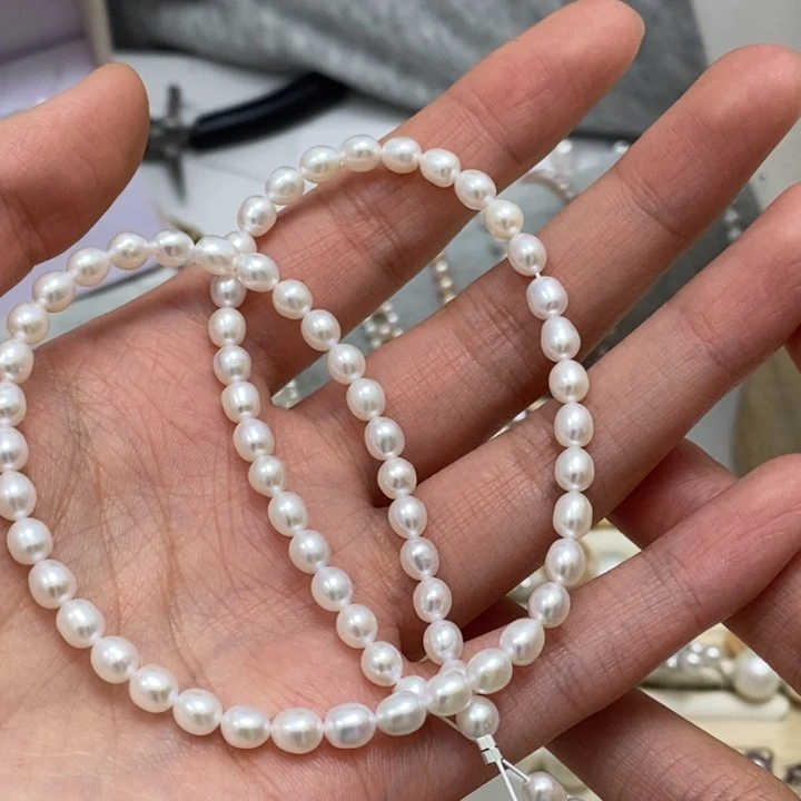 银S925镶嵌小米粒项链4.9m淡水珍珠