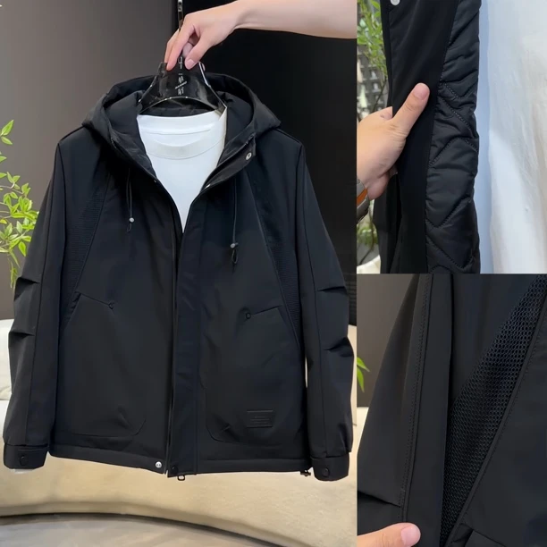 秋冬新款夹棉保暖防风连帽棉服男时尚潮流宽松百搭休闲夹克外套